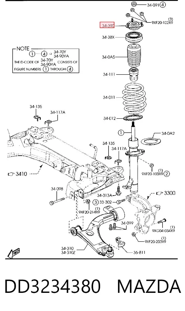 Опора амортизатора переднього DD3234380 Mazda