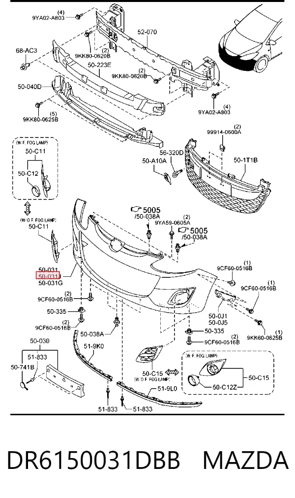 Передній бампер DR6150031DBB Mazda