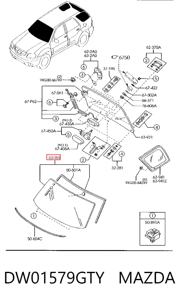 Лобове скло DW01579GTY Mazda