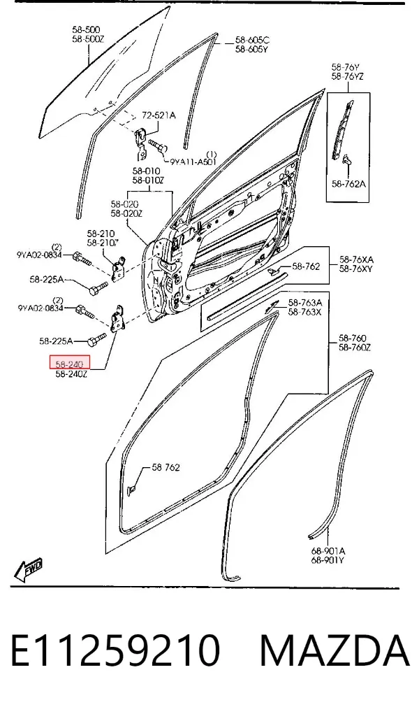 Петля передніх дверей E11259210 Mazda