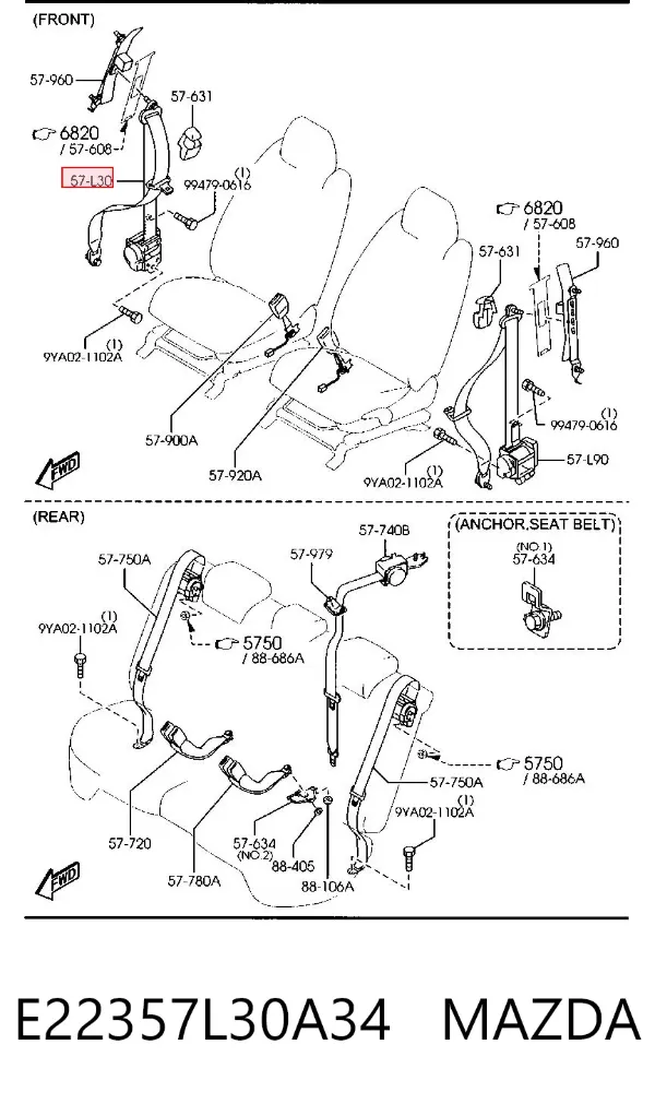Пасок безпеки передній правий E22357L30A34 Mazda