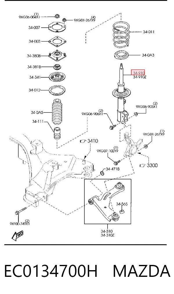 Амортизатор передній, правий EC0134700H Mazda