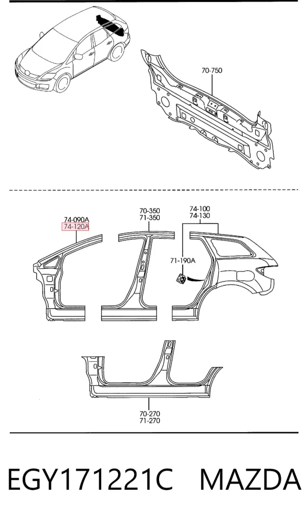 Стійка кузова передня, ліва EGY171221C Mazda