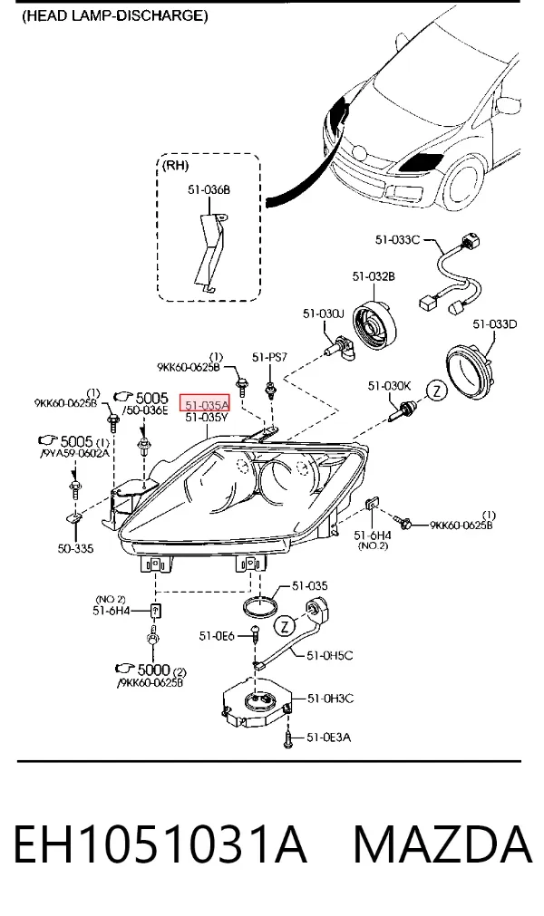 Фара права EH1051031A Mazda