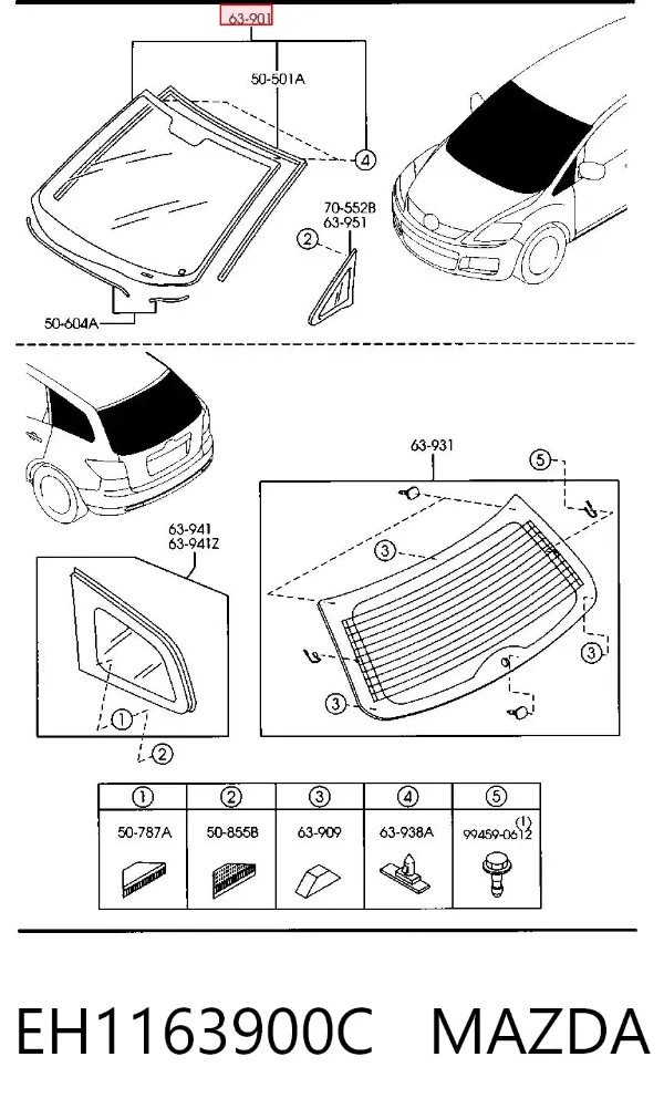 Лобове скло EH1163900C Mazda