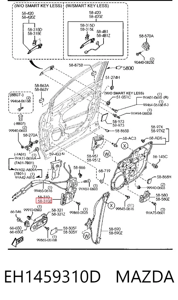 Замок передньої лівої двері EH1459310D Mazda