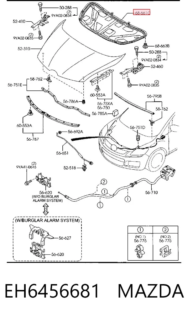 Шумоізоляція капота EH6456681 Mazda
