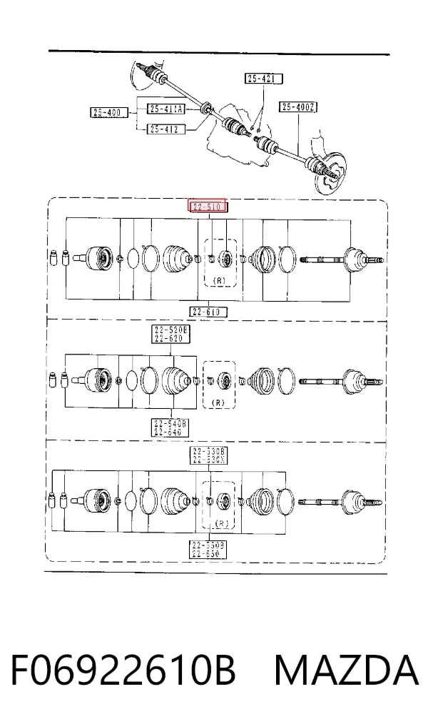 ШРУС зовнішній передній F06922610B Mazda