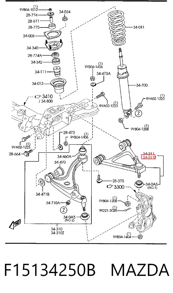 Важіль передньої підвіски верхній, лівий F15134250B Mazda