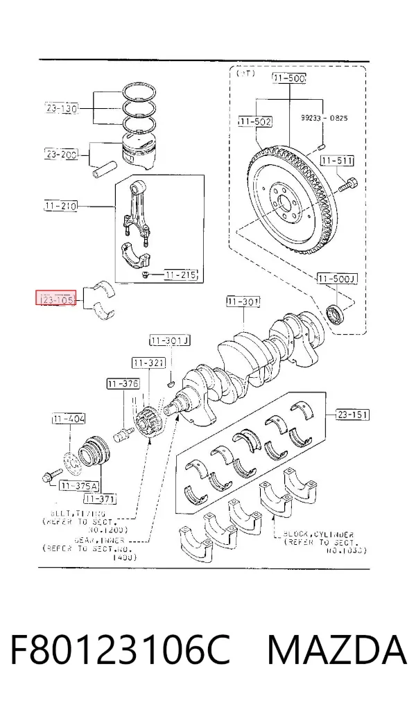 Вкладиші колінвала, шатунні, комплект, 1-й ремонт (+0,25) F80123106C Mazda