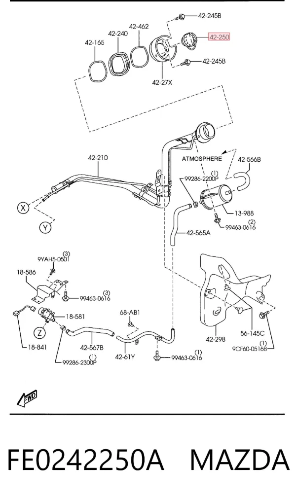 Пробка бензобаку FE0242250A Mazda