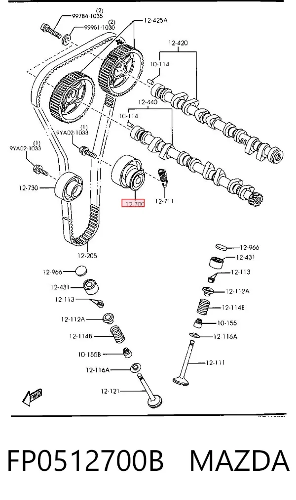 Ролик натягувача ременя ГРМ FP0512700B Mazda