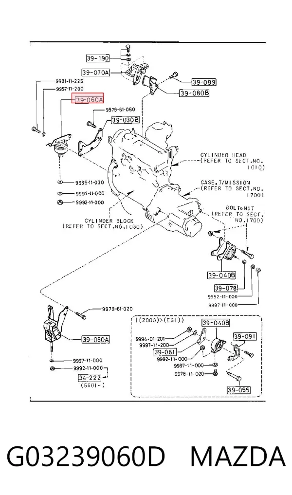 Подушка (опора) двигуна, права передня G03239060D Mazda