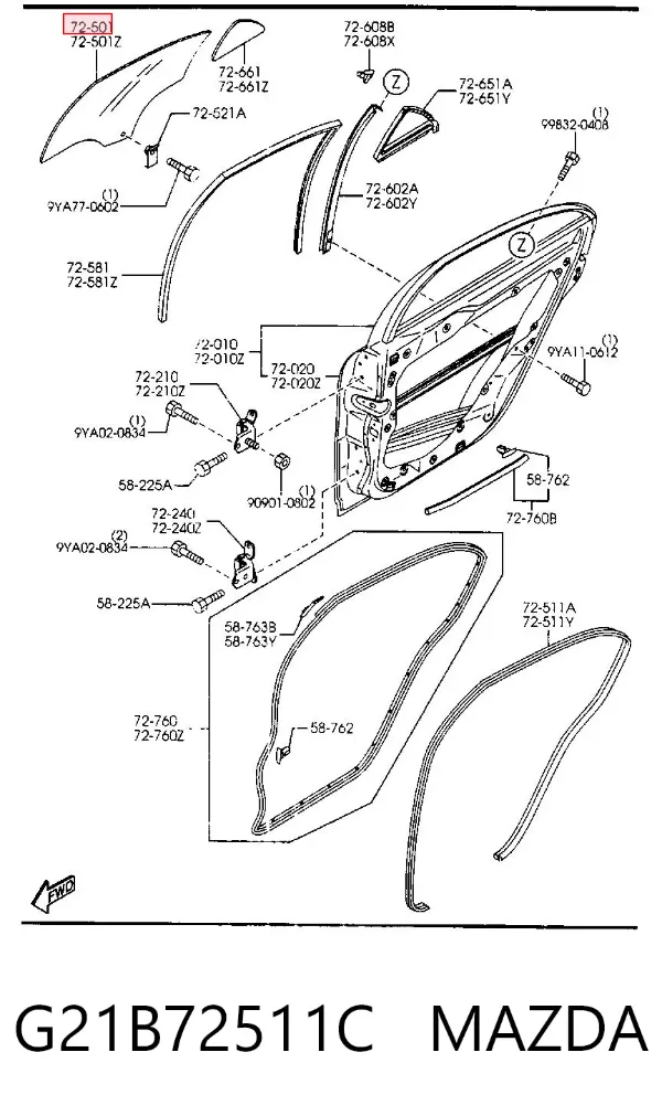 Скло задньої двері правої G21B72511C Mazda
