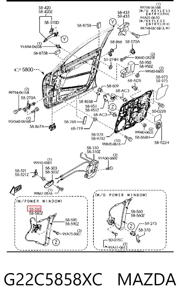 Двигун склопідіймача двері передньої, лівої G22C5858XC Mazda