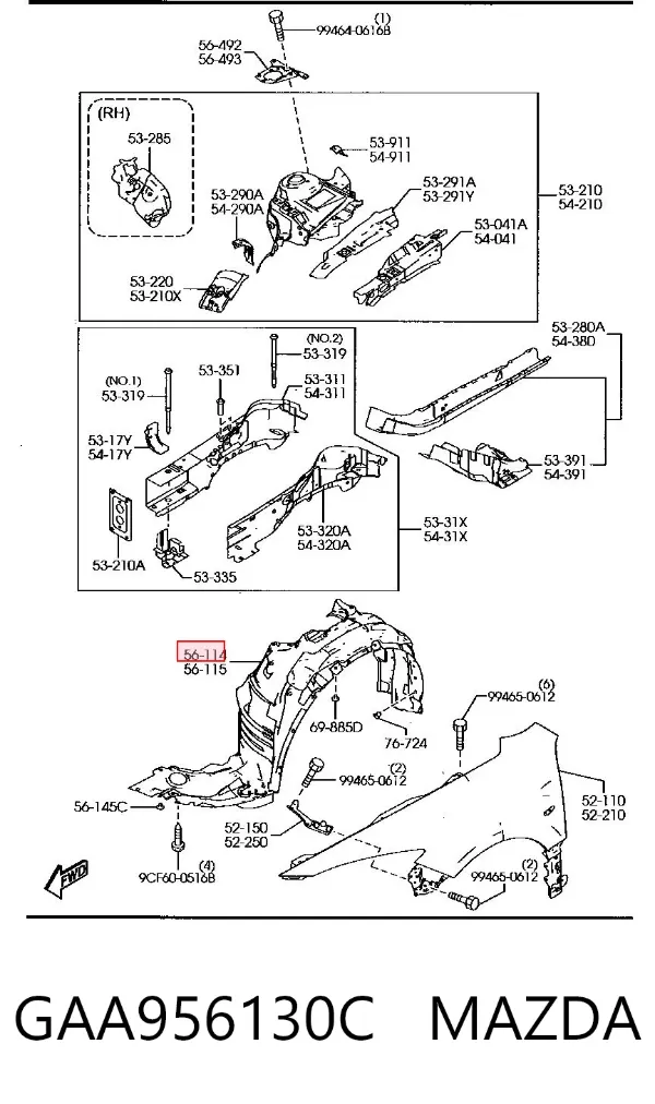 Підкрилок передній правий GAA956130C Mazda