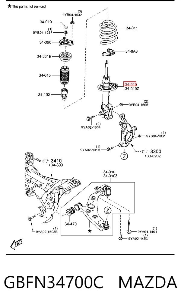 Амортизатор передній, правий GBFN34700C Mazda
