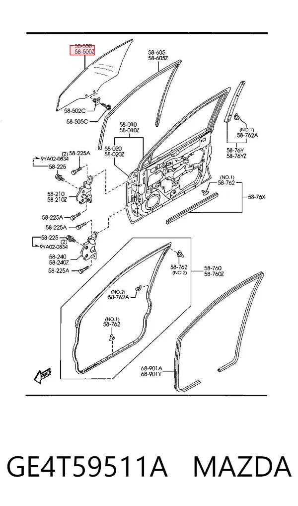 Скло передніх дверей, лівою GE4T59511A Mazda
