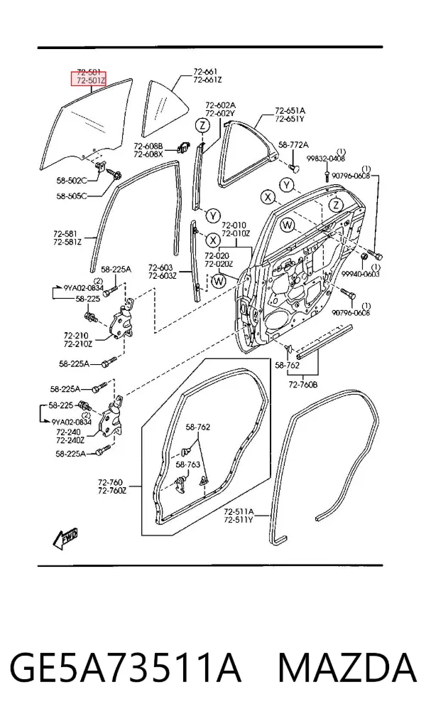 Скло задньої двері лівої GE5A73511A Mazda