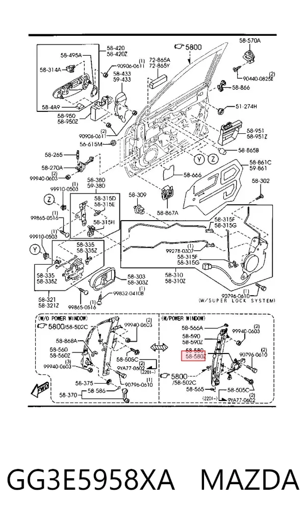 Двигун склопідіймача двері передньої, лівої GG3E5958XA Mazda
