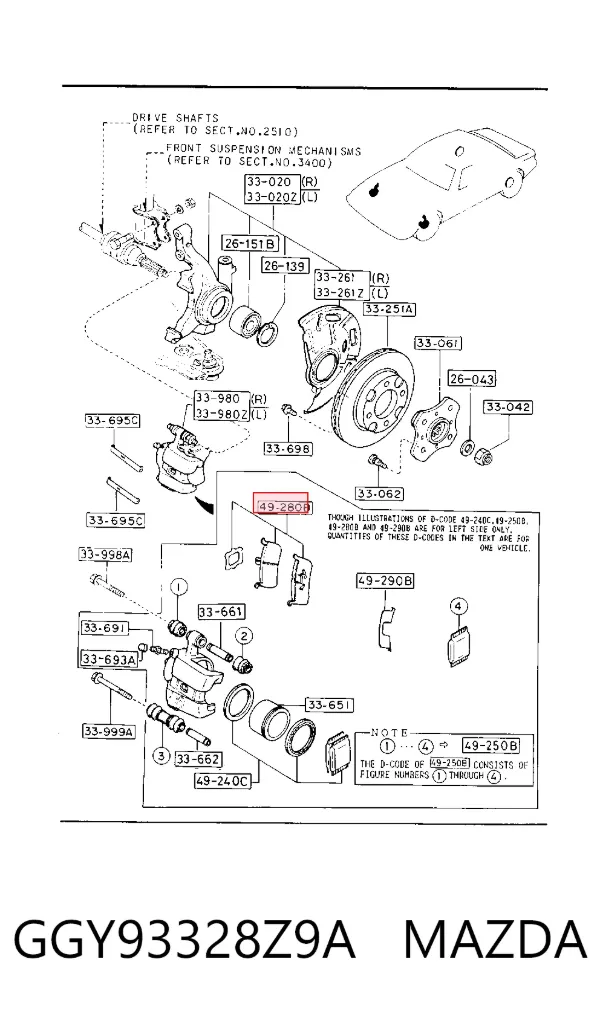 Передні тормозні колодки GGY93328Z9A Mazda