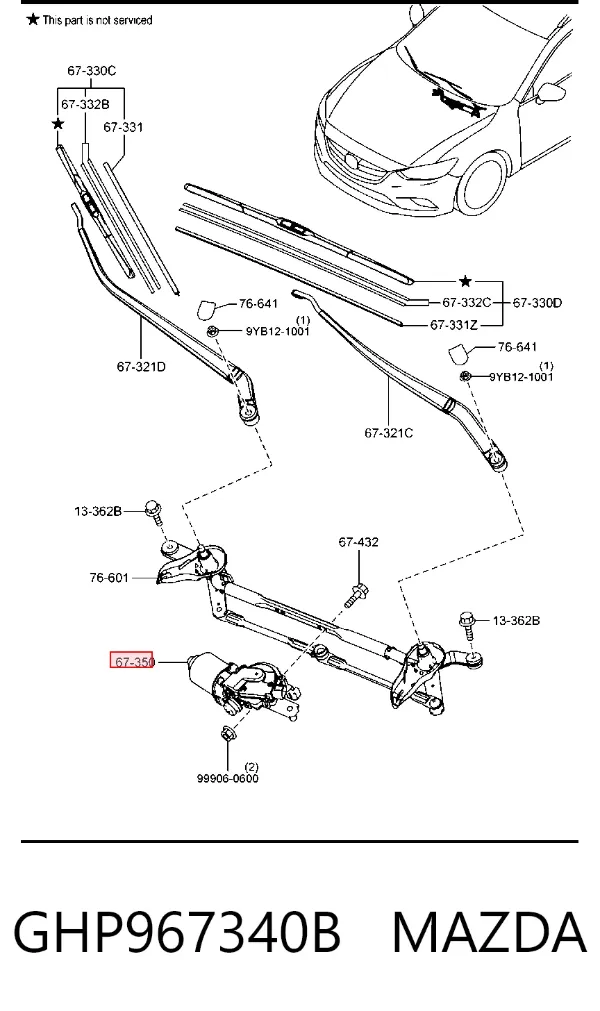 Двигун склоочисника лобового скла (трапеції) GHP967340B Mazda