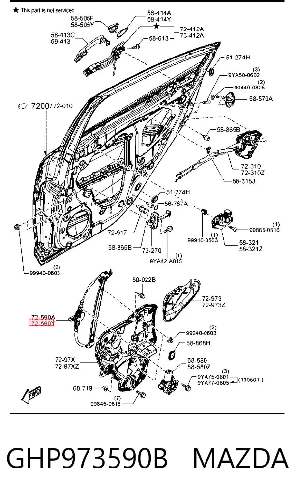 Механізм склопідіймача двері задньої, лівої GHP973590B Mazda