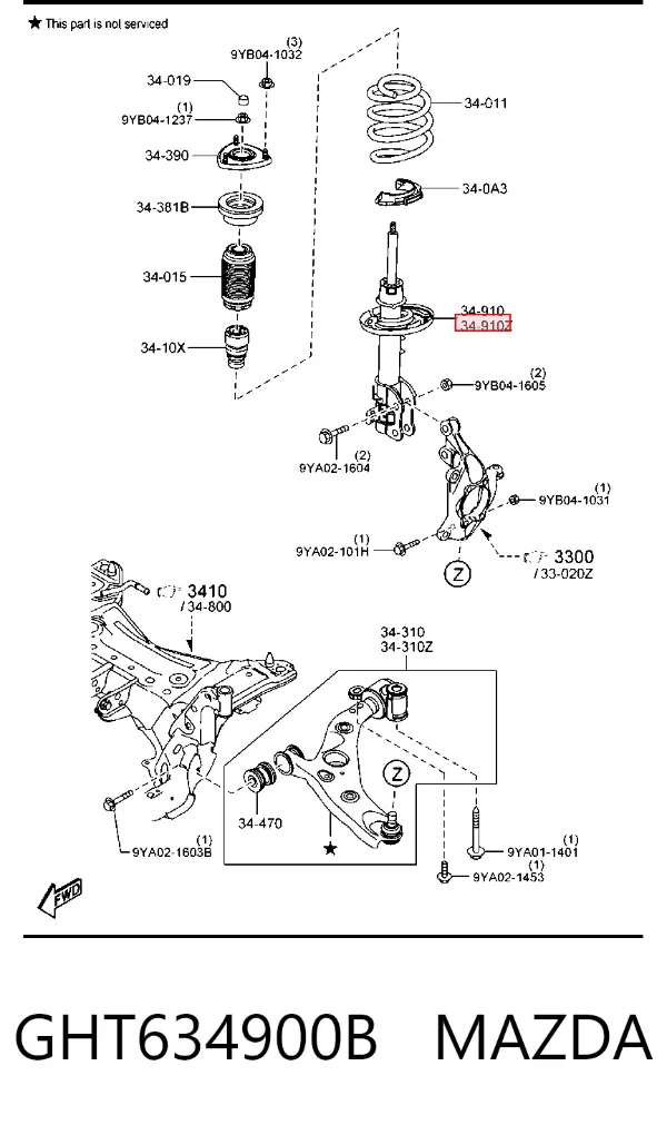 Амортизатора передній лівий GHT634900B Mazda
