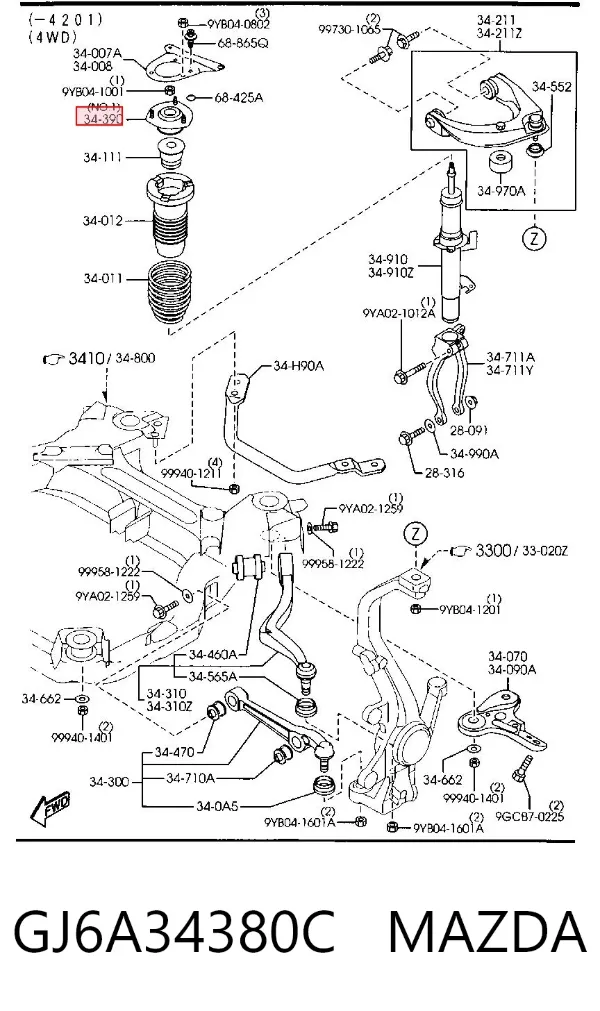 Опора амортизатора переднього GJ6A34380C Mazda