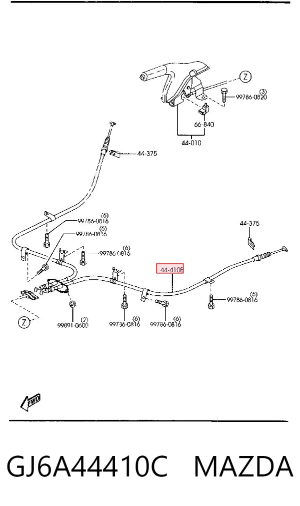 Трос ручного гальма задній, правий/лівий GJ6A44410C Mazda