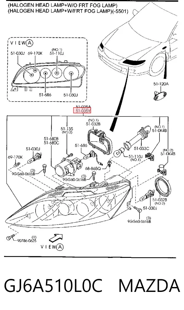 Фара ліва GJ6A510L0C Mazda