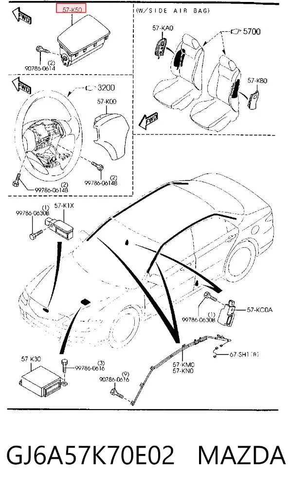 Подушка безпеки, пасажирська, AIRBAG GJ6A57K70E02 Mazda