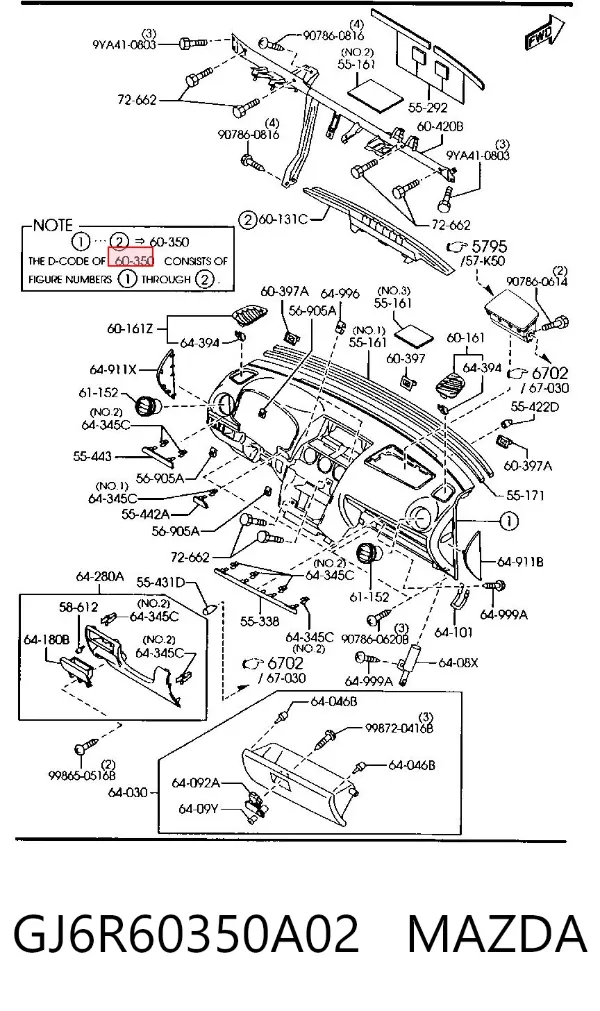Панель приладів торпеди GJ6R60350A02 Mazda