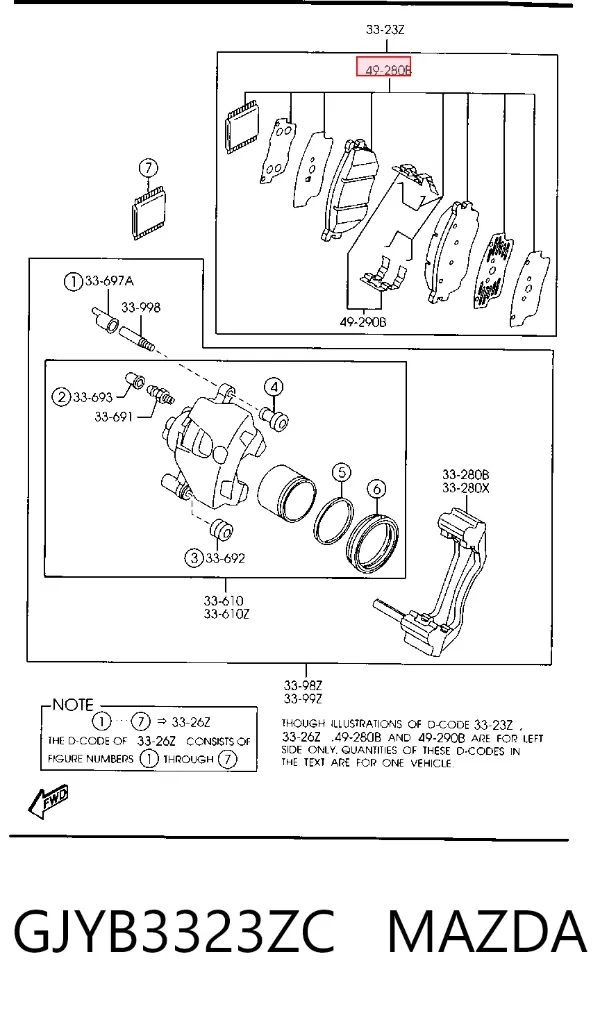 Передні тормозні колодки GJYB3323ZC Mazda