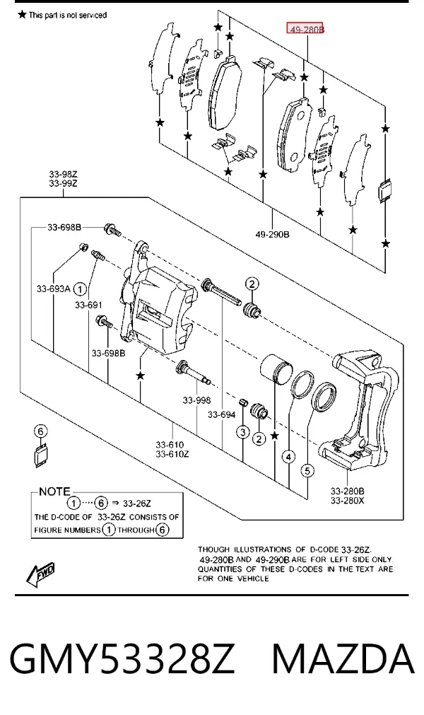 Передні тормозні колодки GMY53328Z Mazda