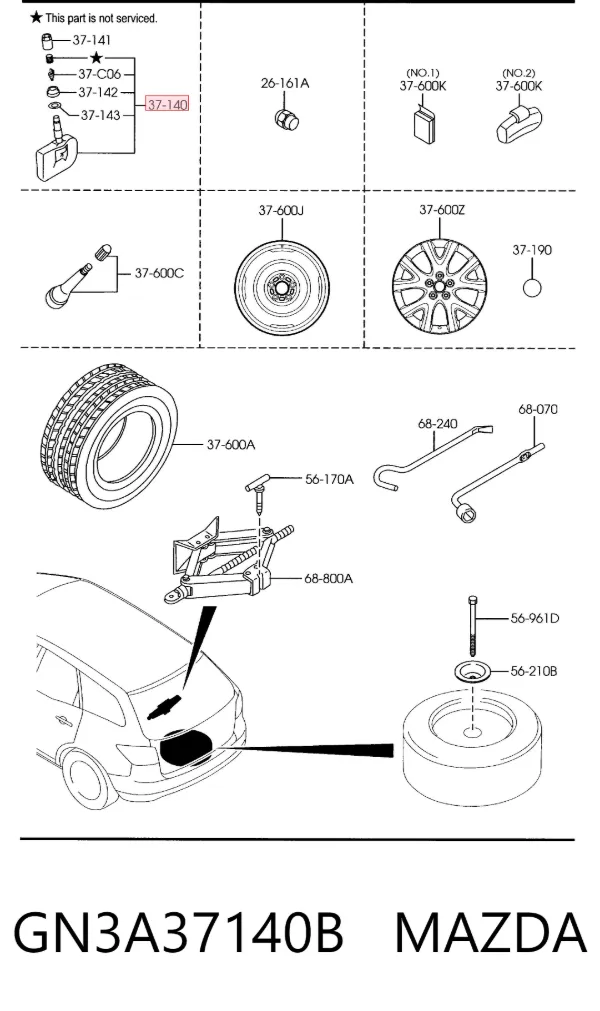 Датчик тиску в шинах GN3A37140B Mazda