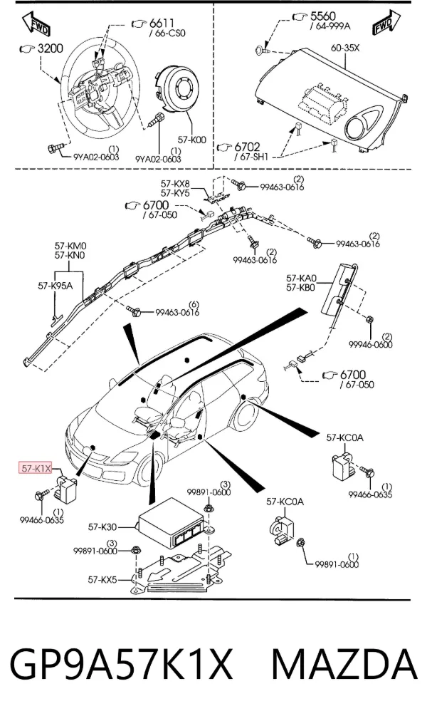 Датчик удару GP9A57K1X Mazda