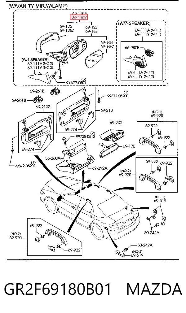 Ліве бокове дзеркало GR2F69180B01 Mazda