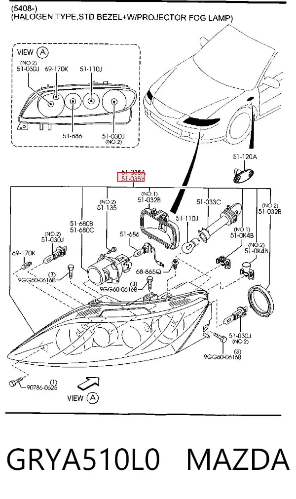 Фара ліва GRYA510L0 Mazda