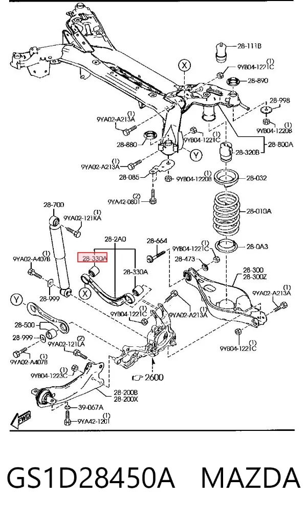 Сайлентблок заднього верхнього важеля GS1D28450A Mazda