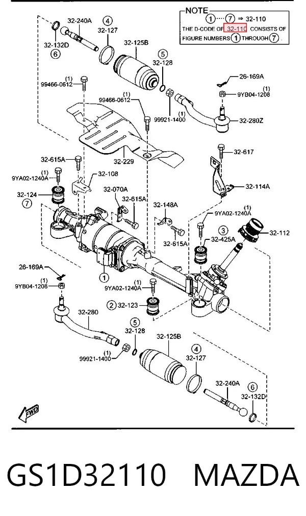 Рульова рейка GS1D32110 Mazda