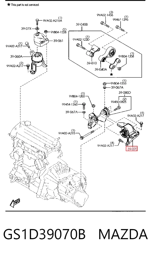 Подушка (опора) двигуна, ліва GS1D39070B Mazda