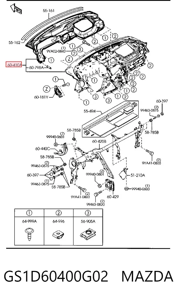 Панель приладів торпеди GS1D60400G02 Mazda