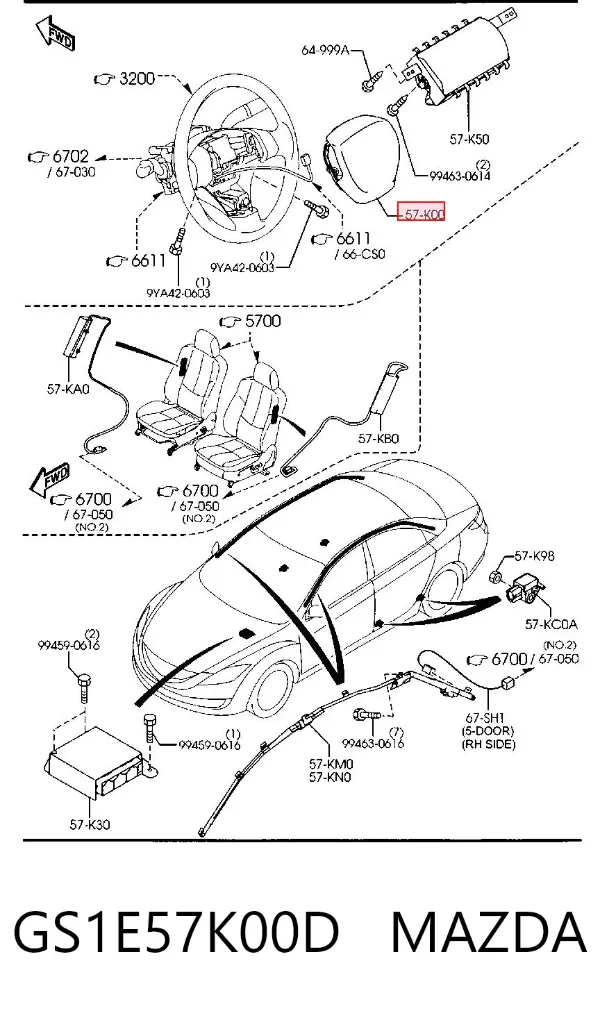 Подушка безпеки, водійська, AIRBAG GS1E57K00D Mazda