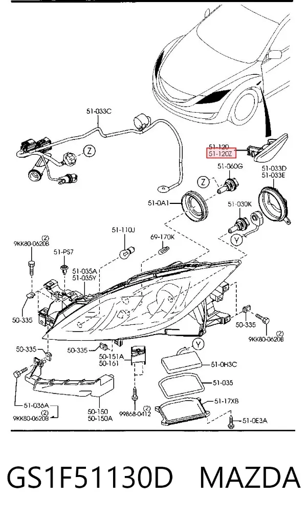 Повторювач повороту на крилі, лівий GS1F51130D Mazda