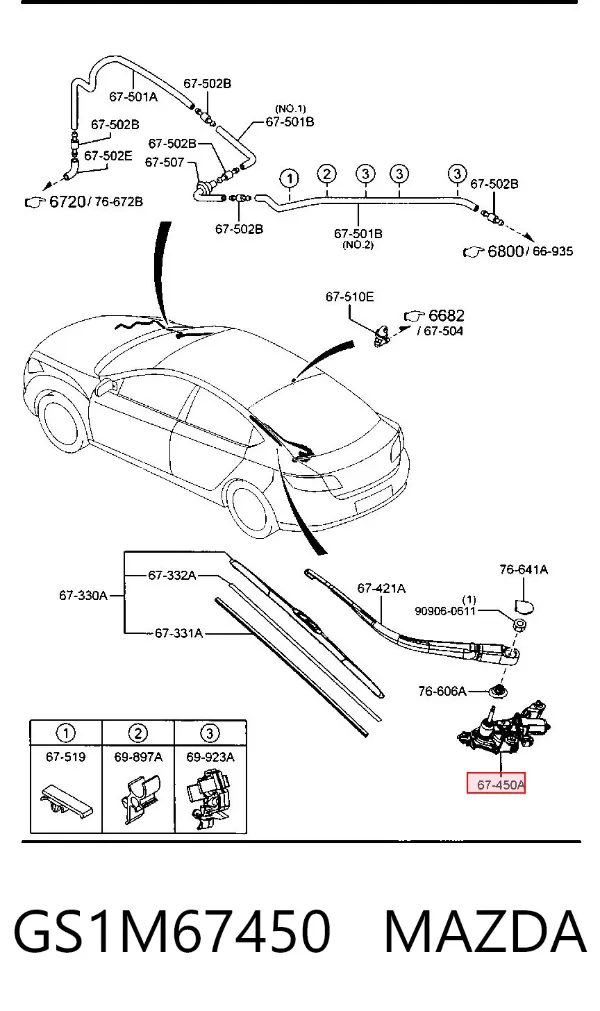Моторчик заднього склоочисника GS1M67450 Mazda