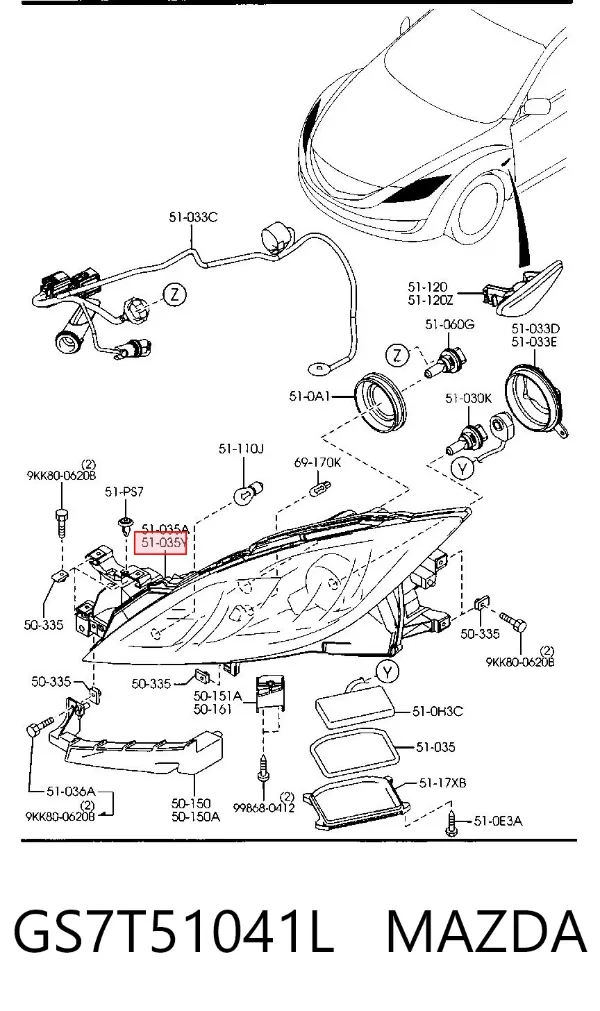 Фара ліва GS7T51041L Mazda