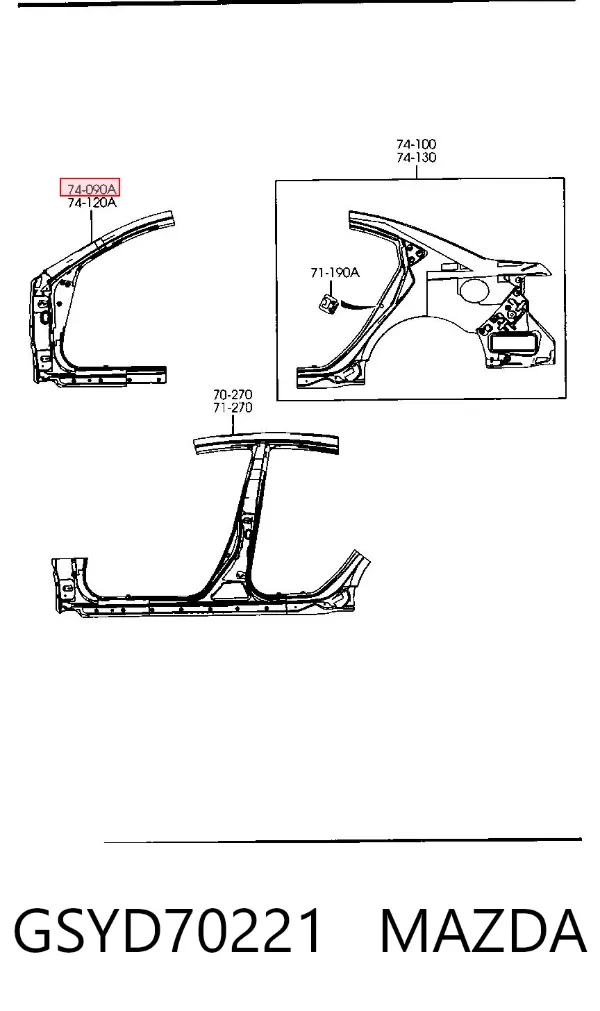 Стійка кузова передня, права GSYD70221 Mazda
