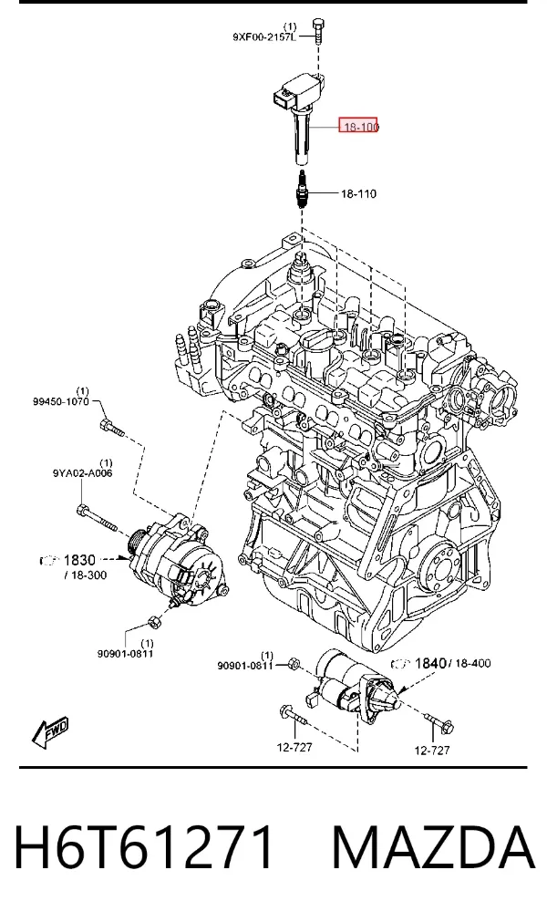 Котушка запалювання H6T61271 Mazda
