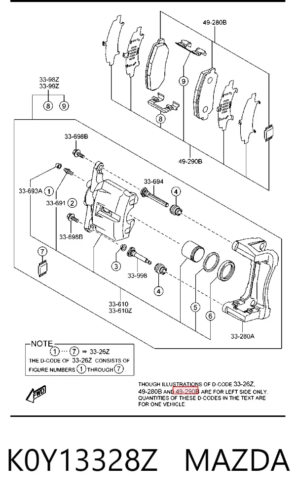 Передні тормозні колодки K0Y13328Z Mazda